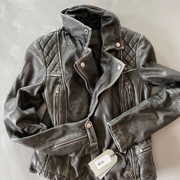 All Saints Leather Cargo Biker Jacket US 2 - Picture 1 of 16